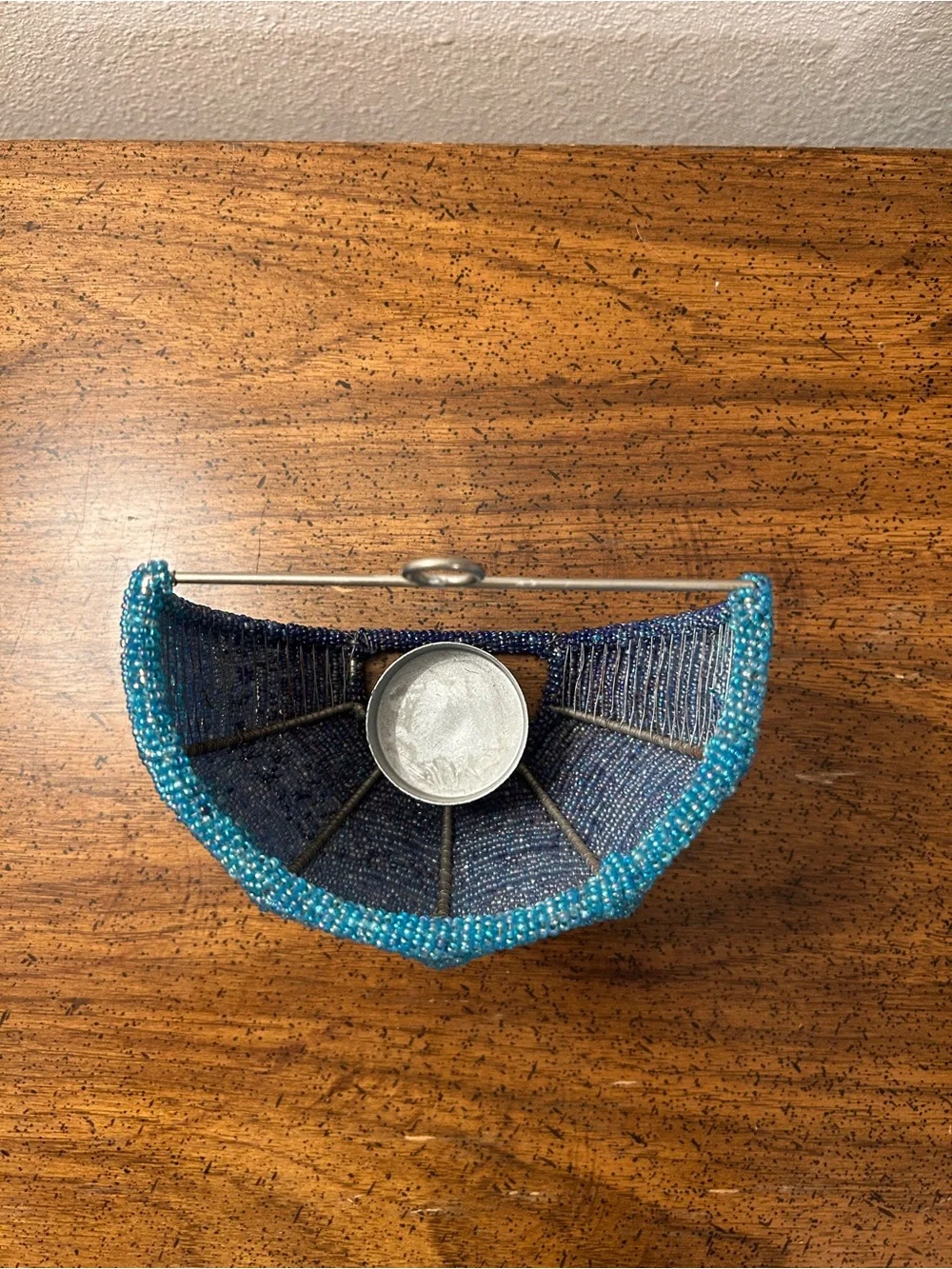 Vintage Y2K Pier One Blue Glass Beaded Tea Light Wall Sconce